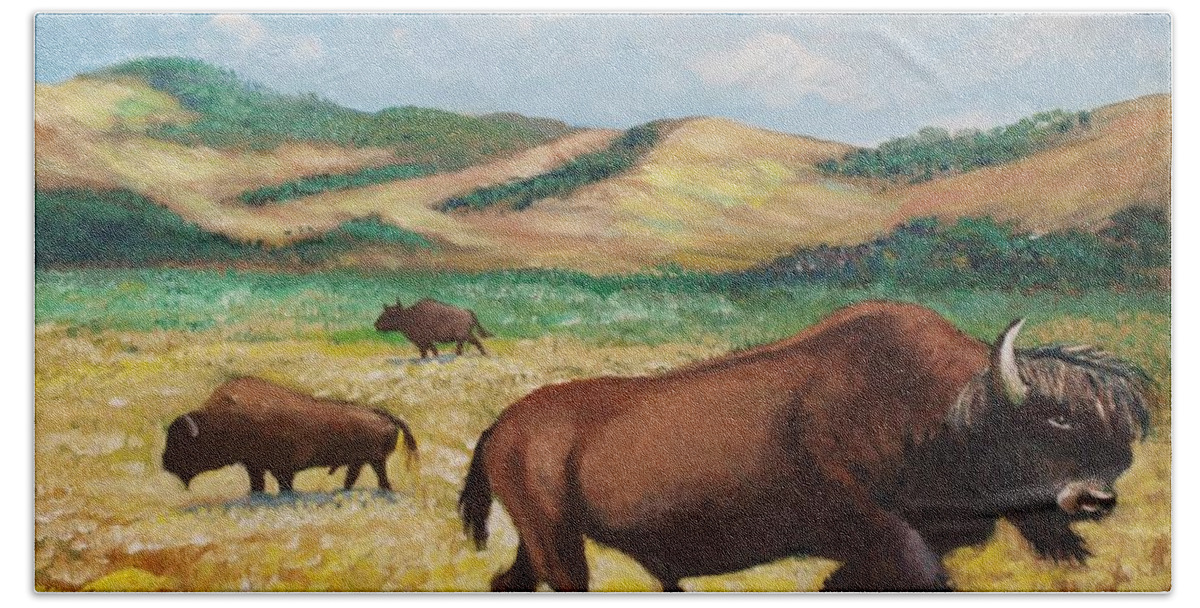 Bison Beach Sheet featuring the painting American Bison by Jean Pierre Bergoeing
