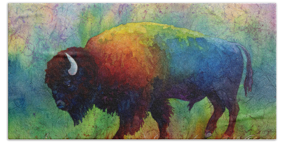 Bison Beach Towel featuring the painting American Buffalo 6 by Hailey E Herrera