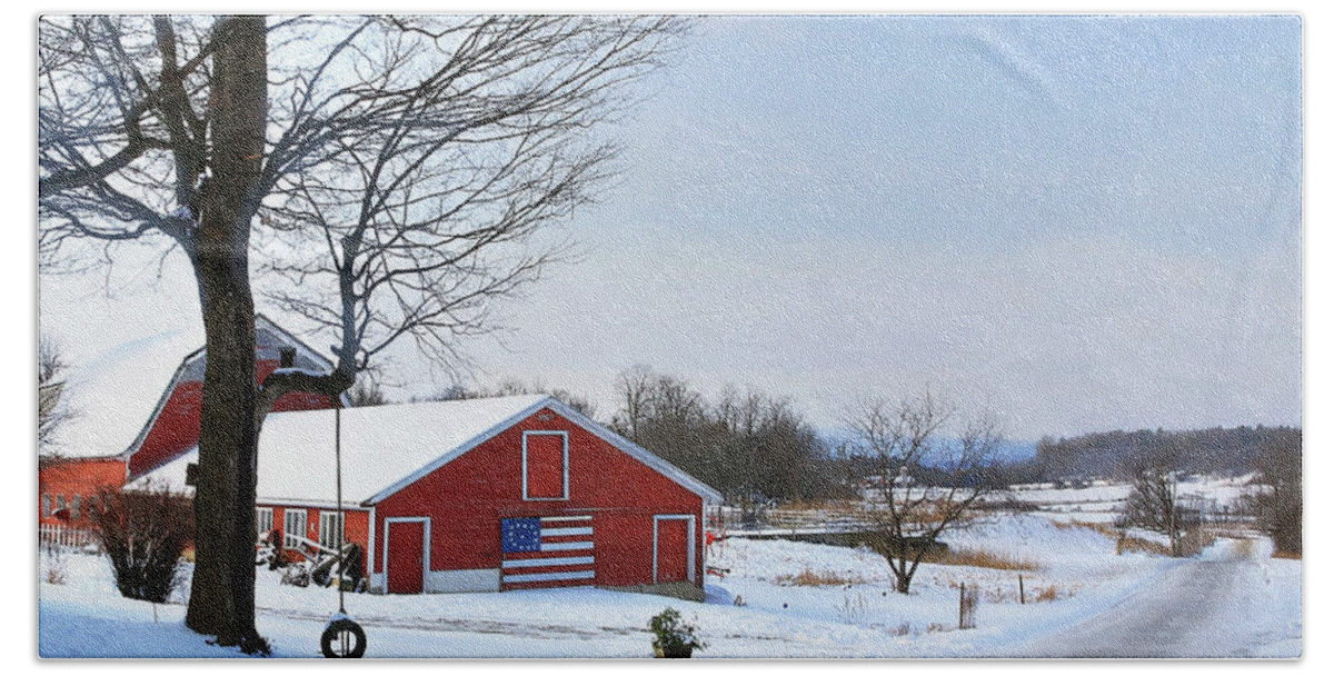 Americana Beach Sheet featuring the digital art Americana Barn in Vermont by Sharon Batdorf
