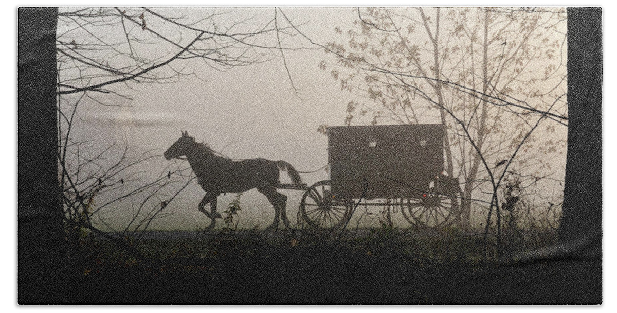 Amish Beach Sheet featuring the photograph Amish Buggy Foggy Sunday by David Arment