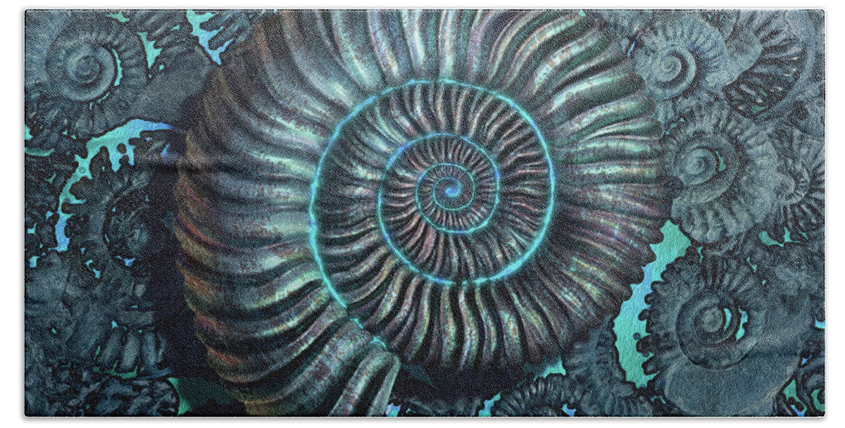 Ammonite Beach Towel featuring the digital art Ammonite 3 by Jerry LoFaro