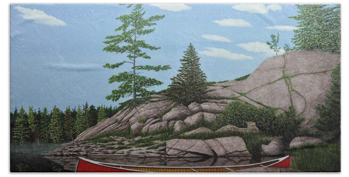 Canoes Beach Sheet featuring the painting Among the Rocks II by Kenneth M Kirsch