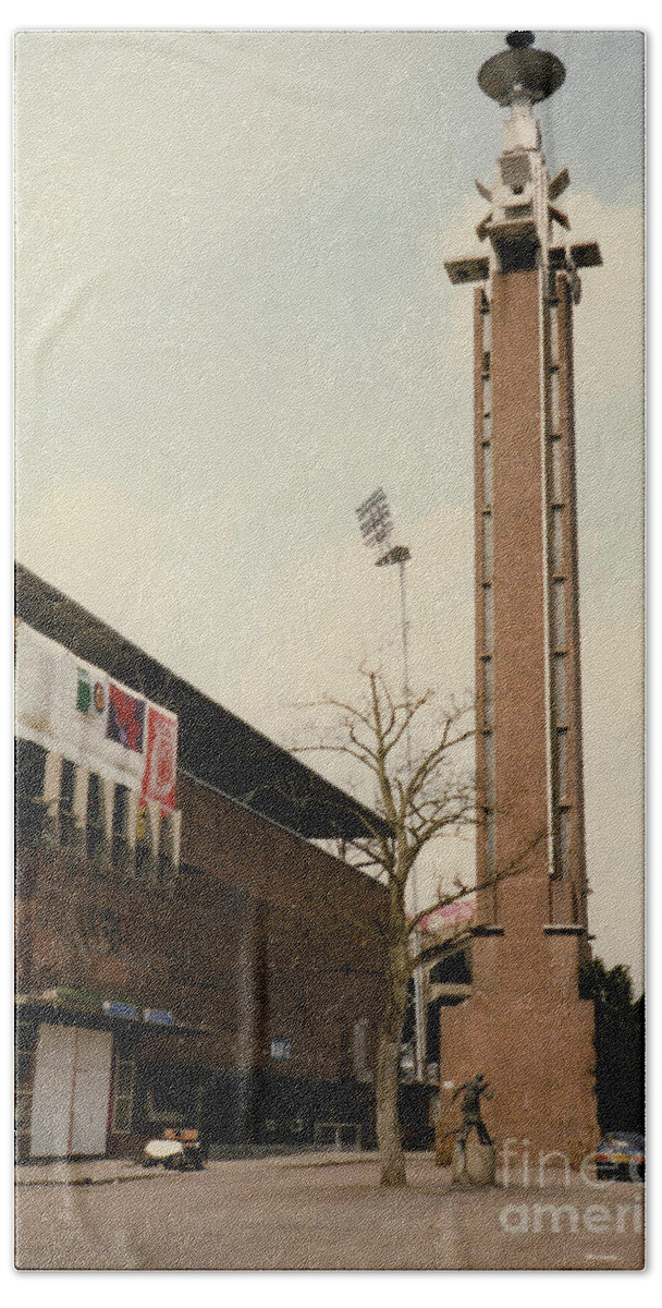 Ajax Beach Towel featuring the photograph Amsterdam Olympic Stadium - Marathon Tower - April 1996 by Legendary Football Grounds