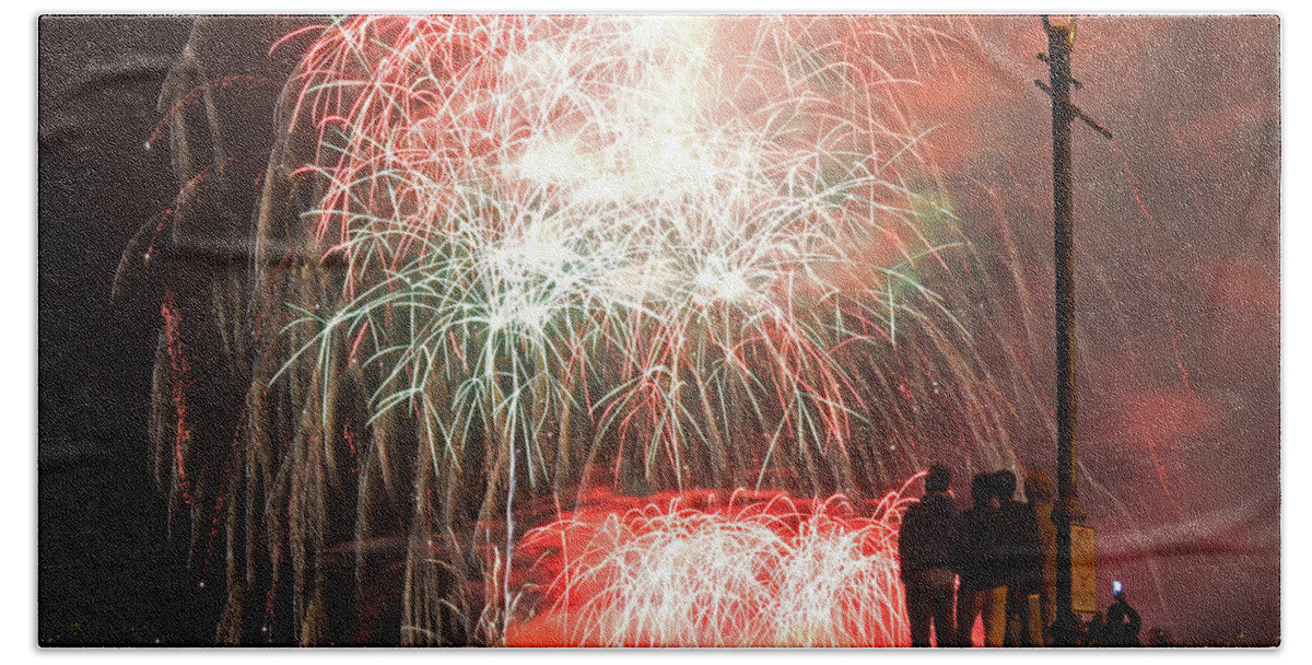 Revere Beach Towel featuring the photograph An impressive display Revere Beach Fireworks 2015 by Toby McGuire