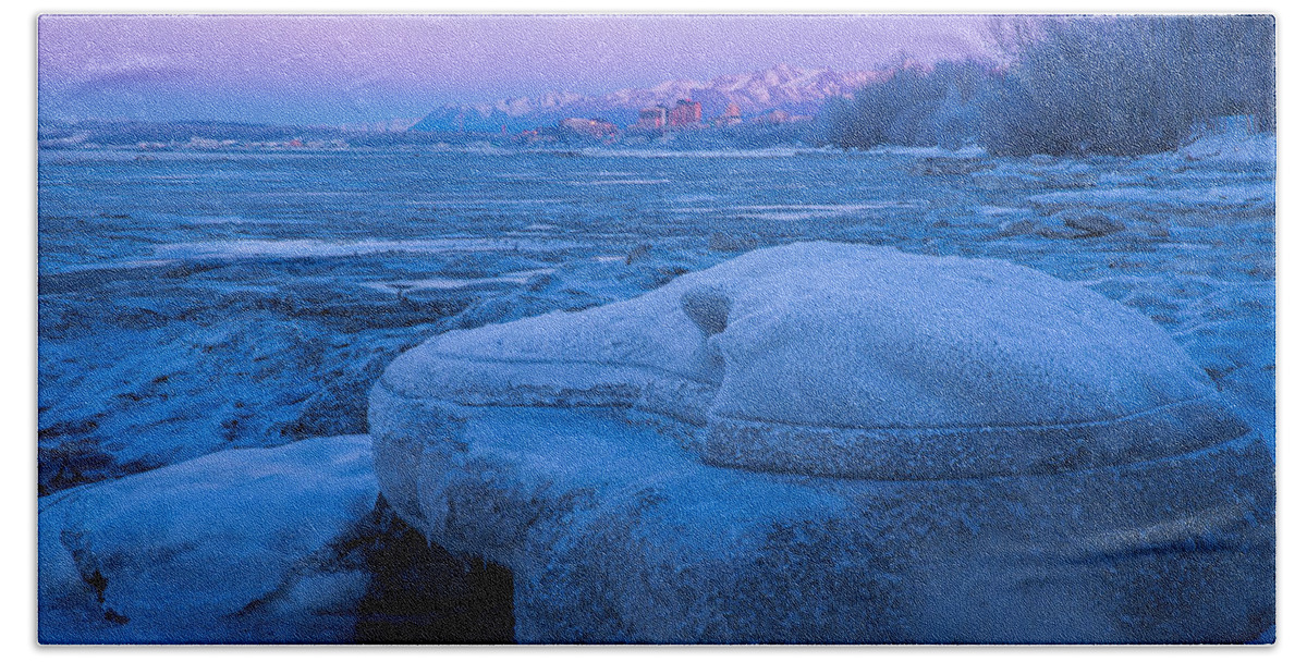 Anchorage Beach Towel featuring the photograph Anchorage Icebergs by Tim Newton
