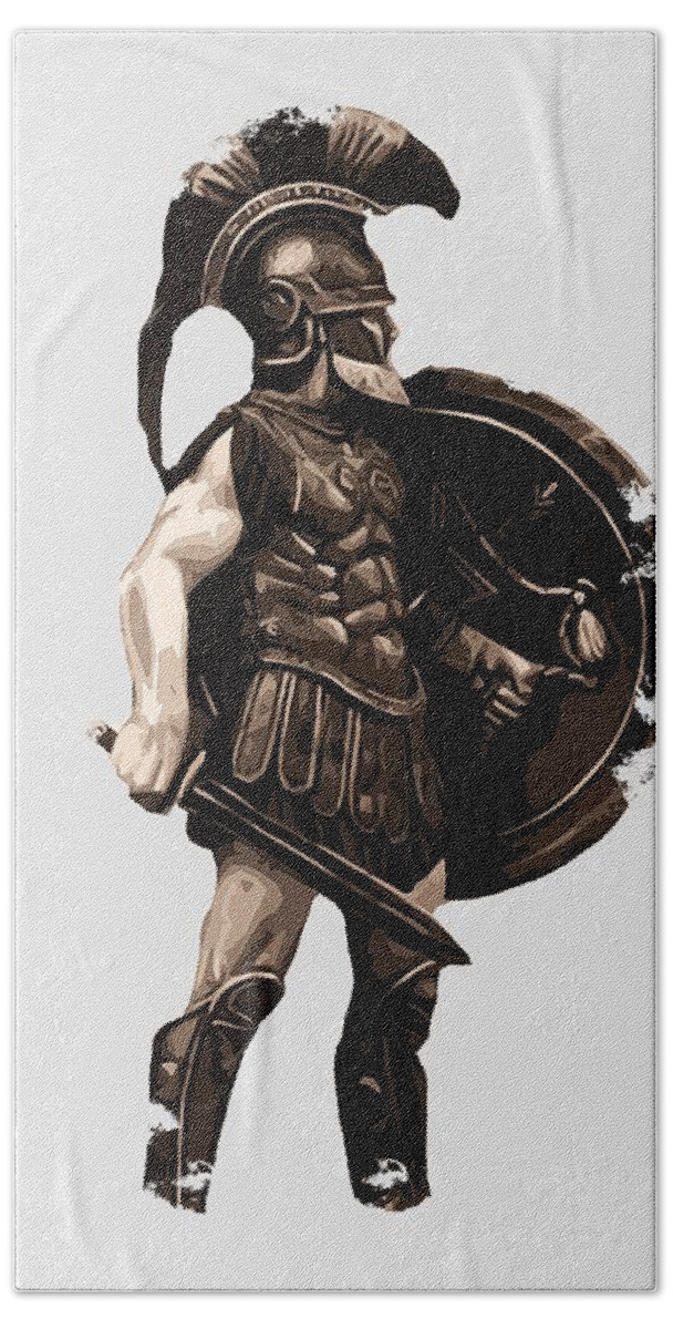 Spartan Warrior Beach Towel featuring the painting Ancient Greek Hoplite by AM FineArtPrints