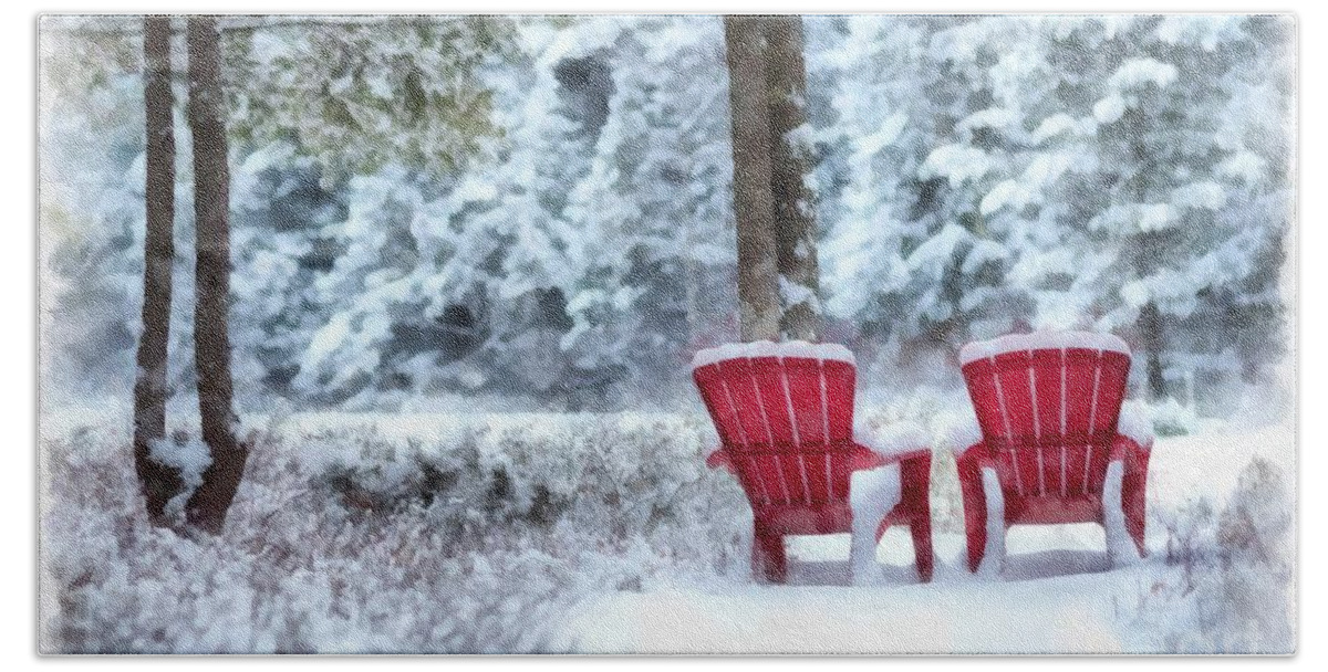 Red Beach Towel featuring the digital art Anderson Pond Winter Eastman New Hampshire by Edward Fielding