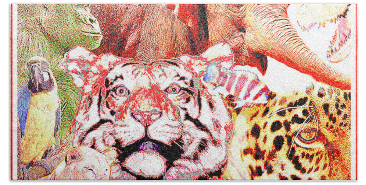 Animals Beach Towel featuring the digital art Animal Collage Digital Art by A Macarthur Gurmankin