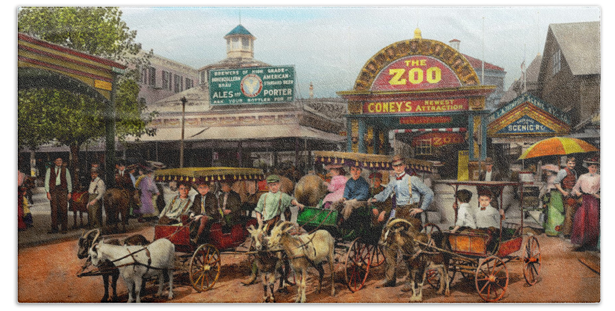 Self Beach Towel featuring the photograph Animal - Goats - Coney Island NY - Kid rides 1904 by Mike Savad