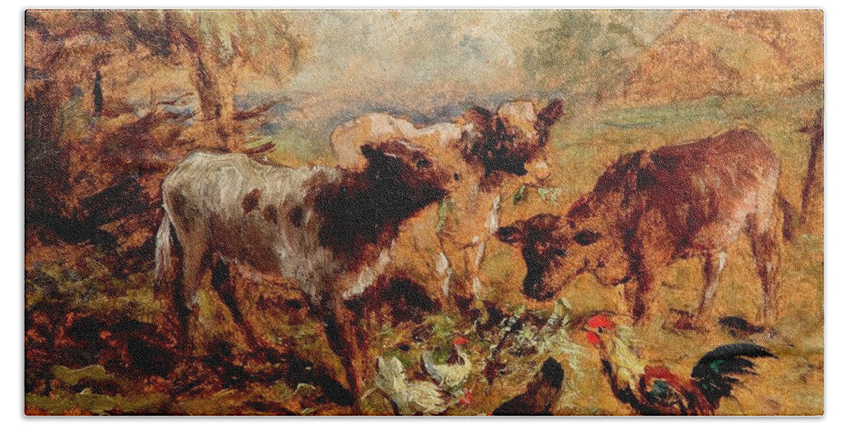 Henry Charles Bryant . Animals Beach Towel featuring the painting Animals by Henry Charles