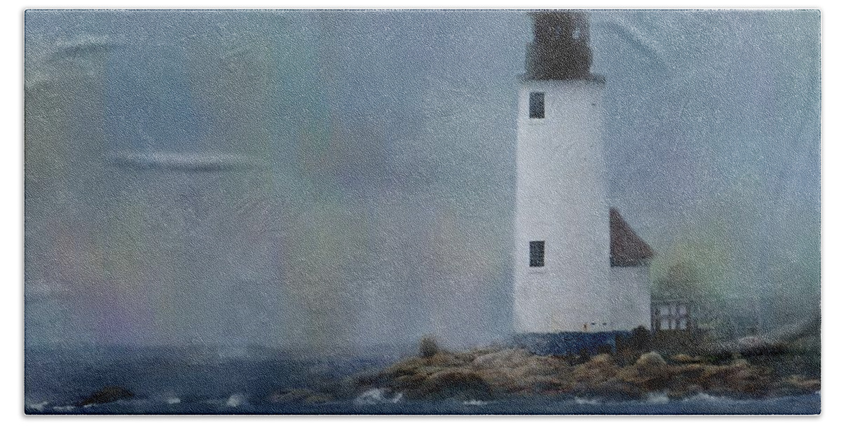 Lighthouse Beach Sheet featuring the digital art Anisquam Rain by Sand And Chi
