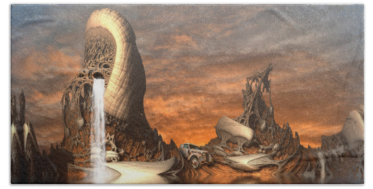 Sciencefiction Scifi Grunge Dystopian Fractal Fractalart Steampunk Mandelbulb3d Mandelbulb Beach Sheet featuring the digital art A Mystery To Me by Hal Tenny