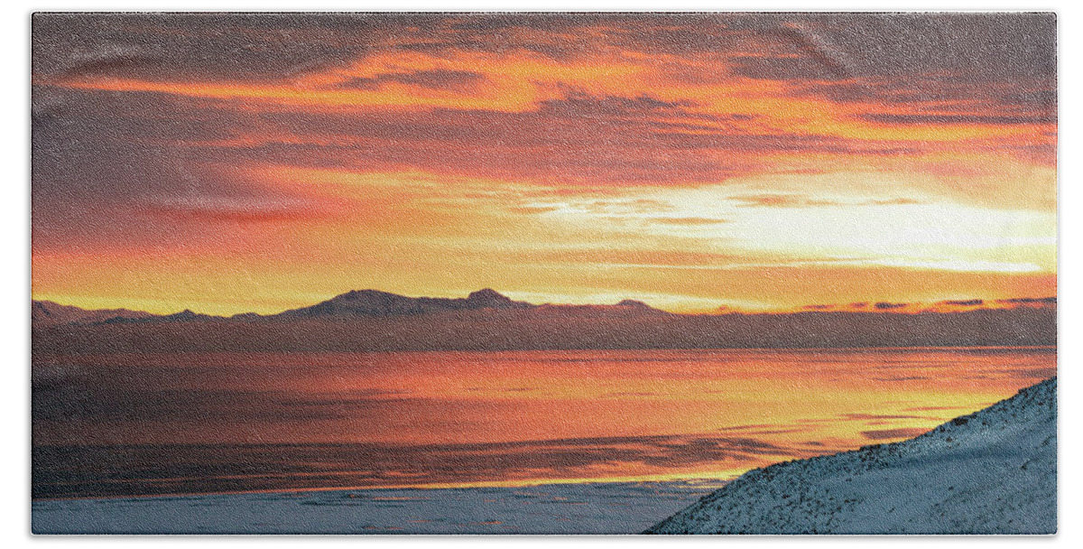 Antelope Island Beach Towel featuring the photograph Antelope Island sunset by Bryan Carter