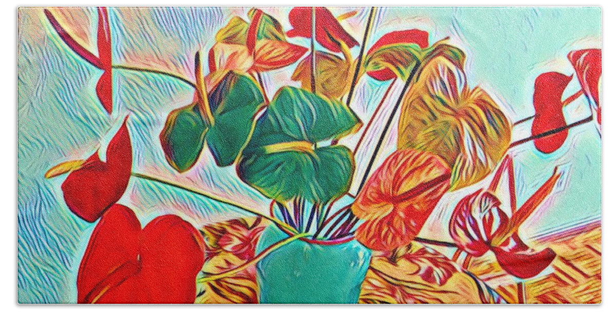 #flowersofaloha #alohabouquetoftheday #flowerpower #flowers #anthuriums #hawaii Beach Towel featuring the photograph Anthurium Bouquet of the Day - Multiple Color by Joalene Young