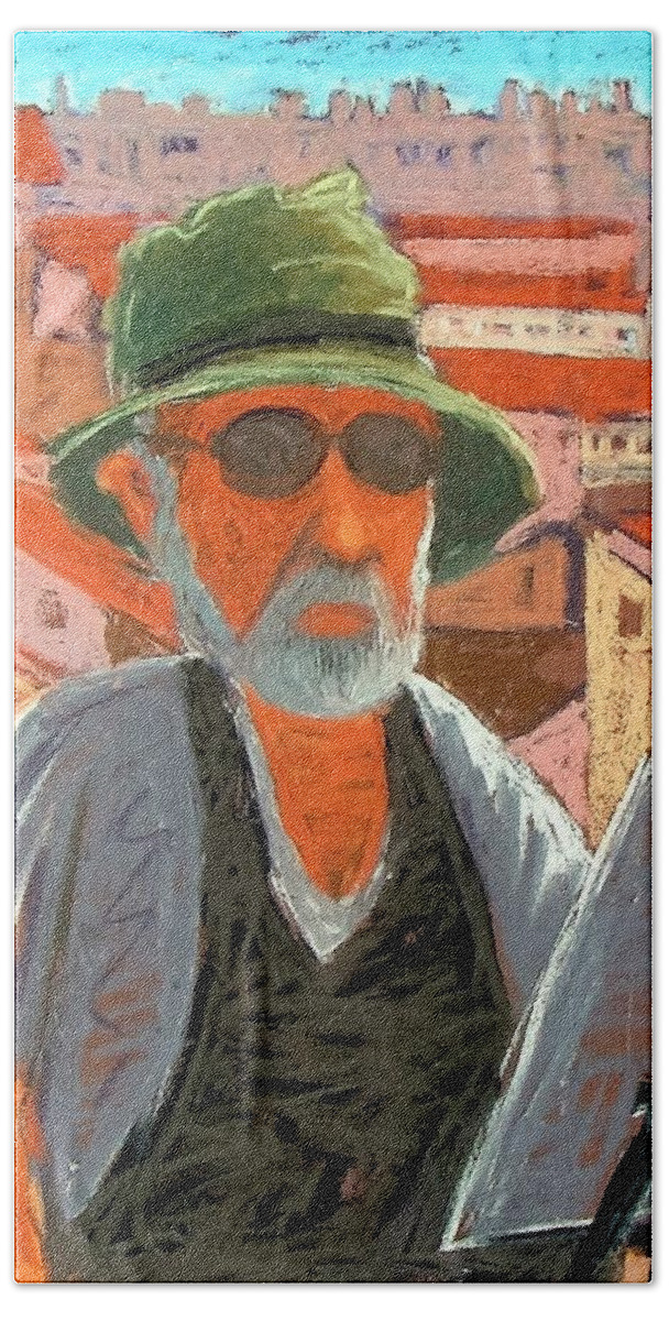 Self Portrait Beach Towel featuring the painting Antibes Self by Gary Coleman