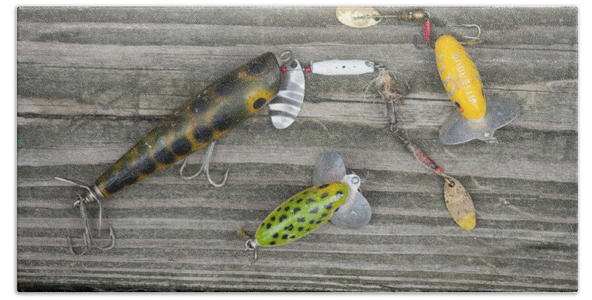 Antique Beach Sheet featuring the photograph Antique fishing lures by Brian Green