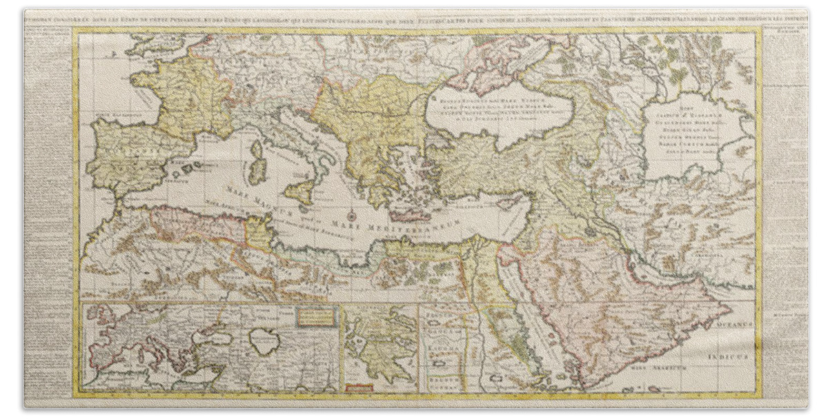 Antique Map Of Ottoman Empire Beach Towel featuring the drawing Antique Maps - Old Cartographic maps - Antique Map of the Ottoman Empire, 1719 by Studio Grafiikka