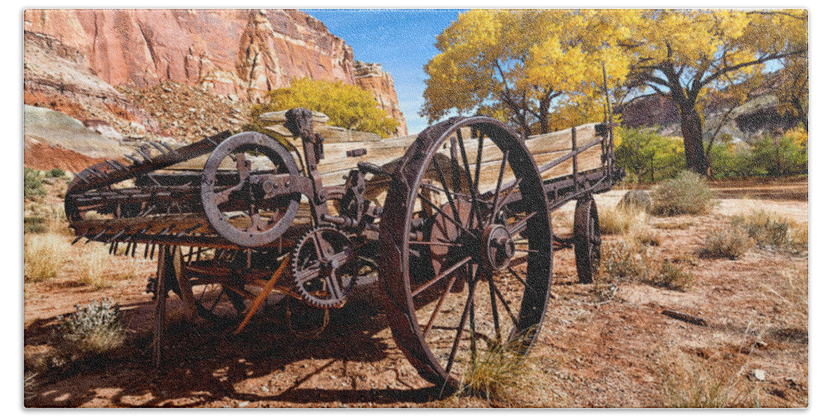 Antique Beach Towel featuring the photograph Antique Wagon in the Desert by Kathleen Bishop