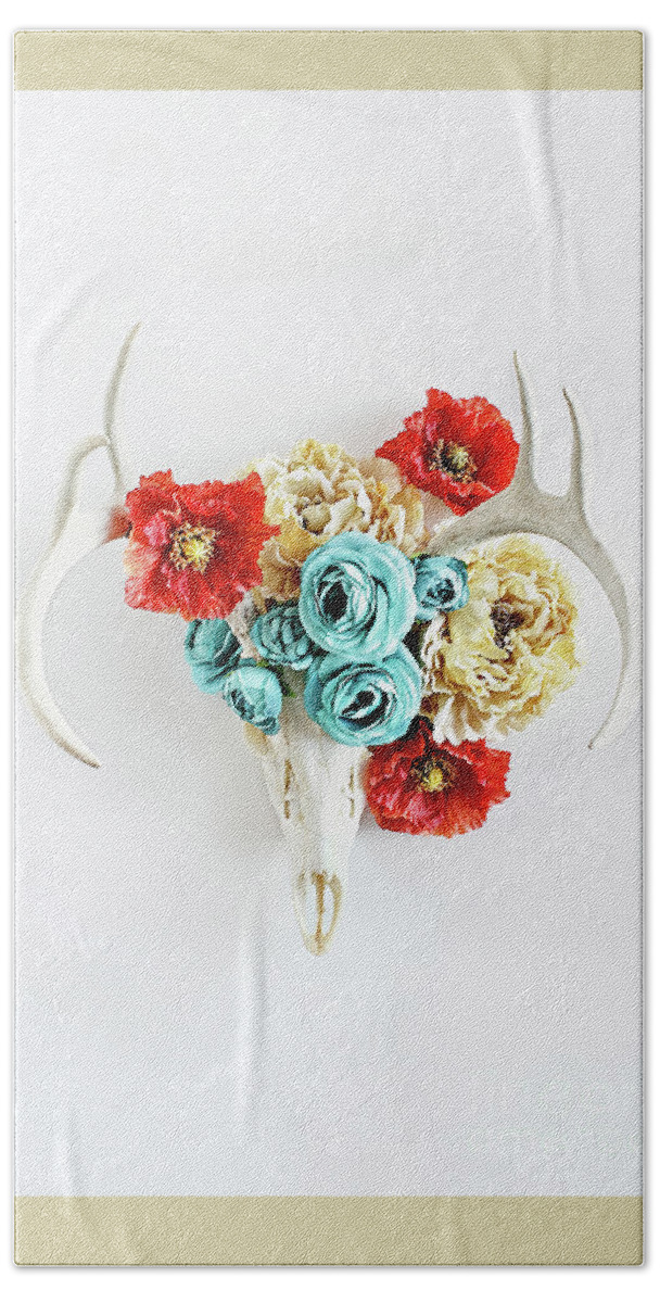 Deer Beach Towel featuring the photograph Antlers and Florals by Stephanie Frey