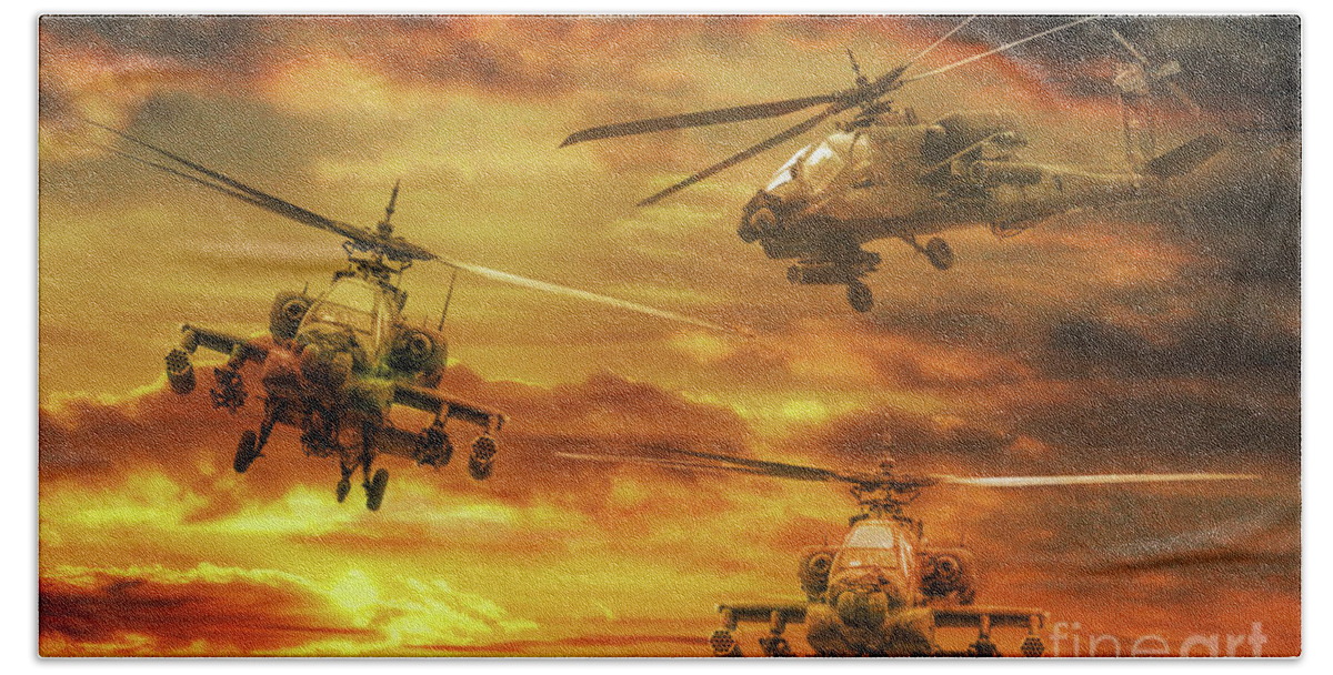 Apache Attack Beach Towel featuring the digital art Apache Attack by Randy Steele