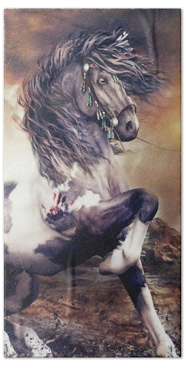 Apache War Horse Beach Towel featuring the digital art Apache War Horse by Shanina Conway