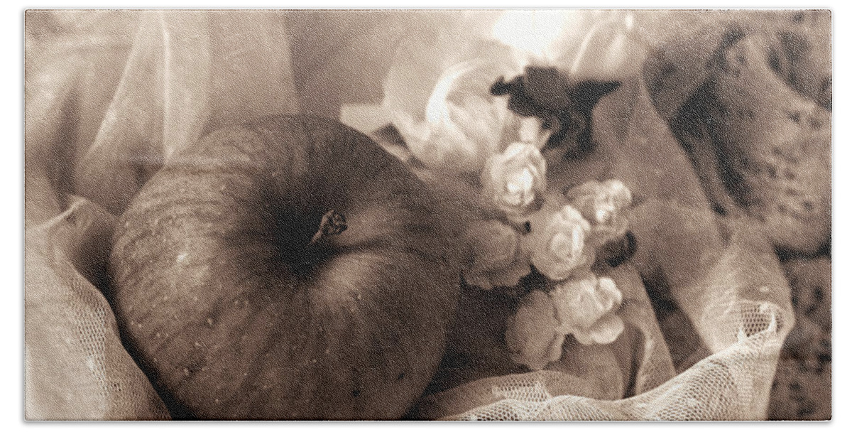 Apple Beach Towel featuring the photograph Apple in Sepia by Yuka Kato