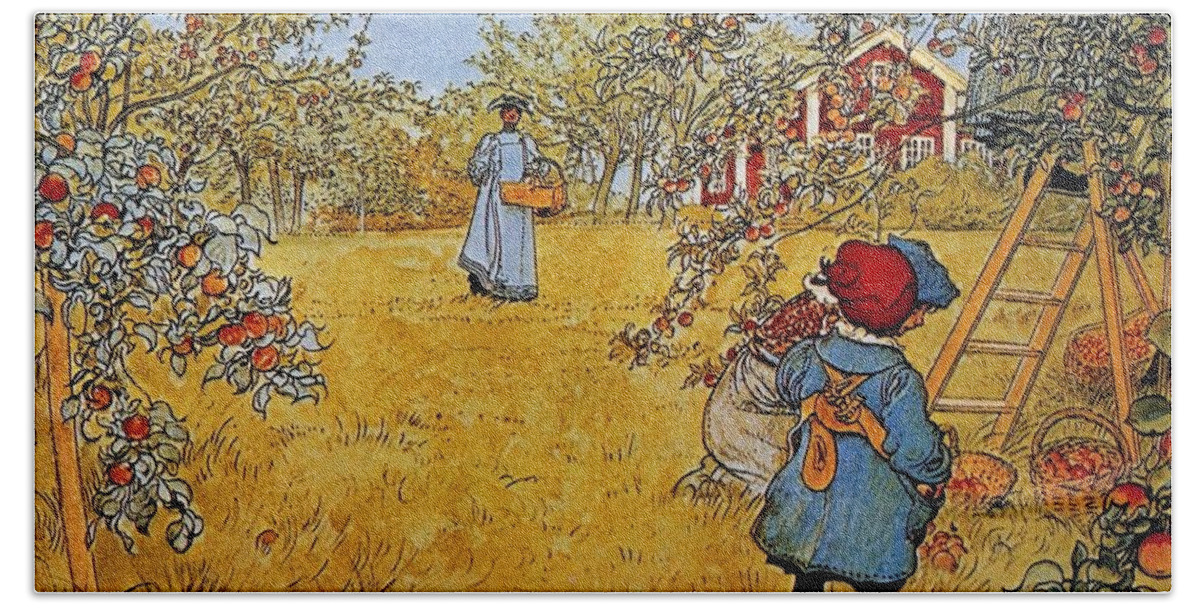 Carl Larsson Apple Orchard Beach Towel featuring the painting Apple by MotionAge Designs