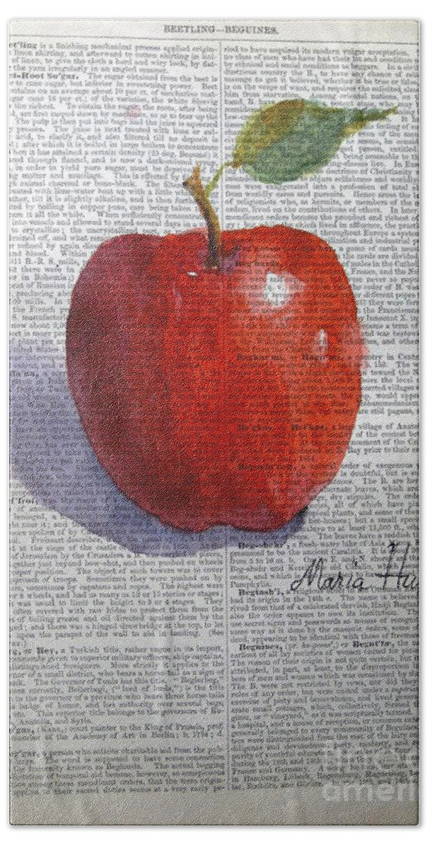 Antique Paper Beach Towel featuring the painting Kattywompus Apple on Antique Paper by Maria Hunt