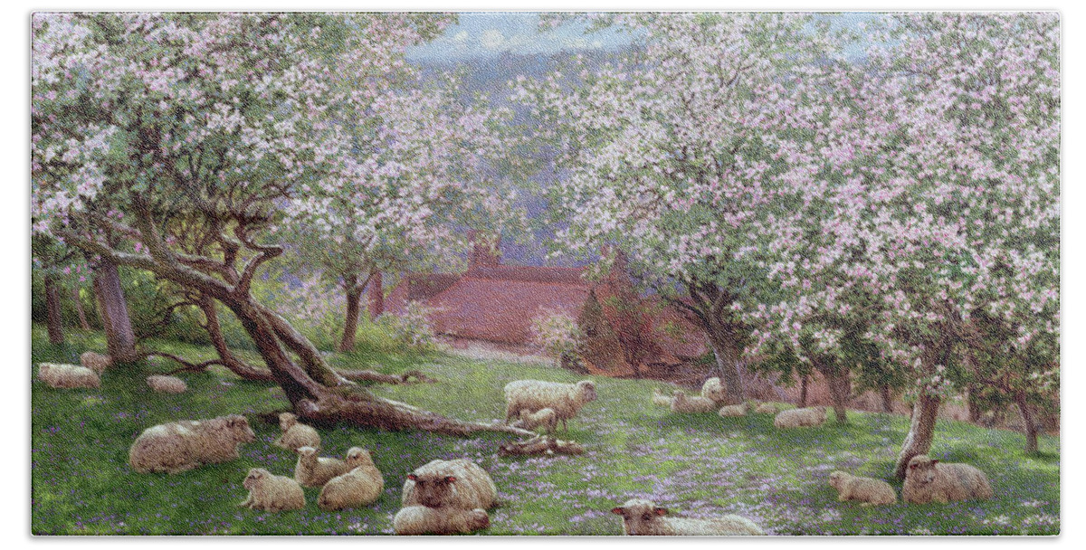 Appleblossom (w/c On Paper) By William Biscombe Gardner (1847-1919) Beach Sheet featuring the painting Apple blossom by William Biscombe Gardner