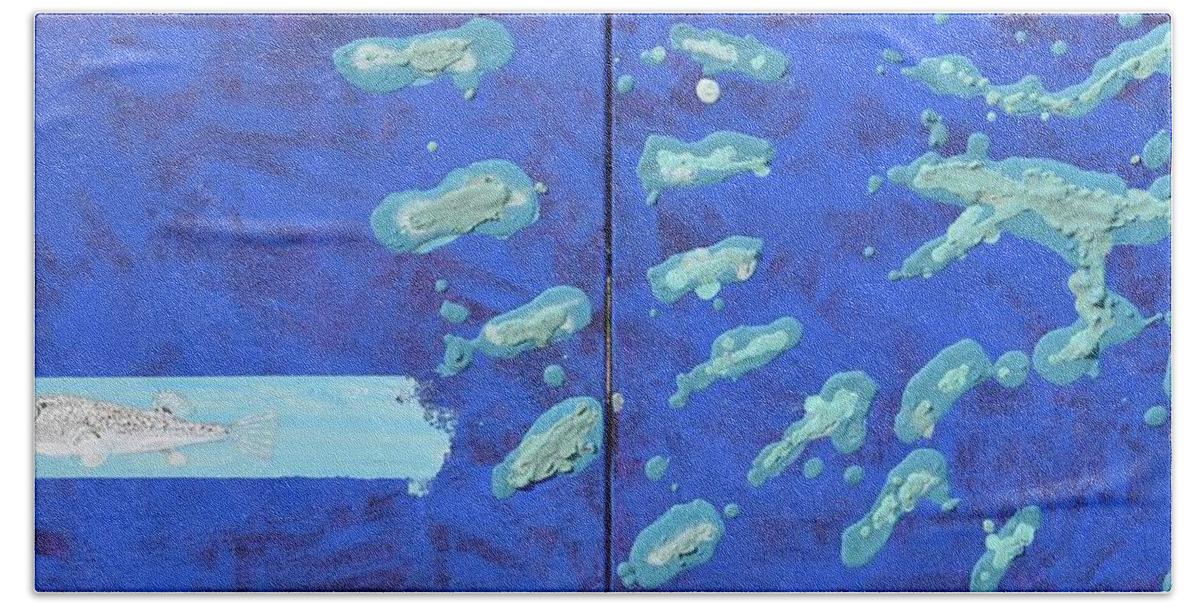 Pufferfish Beach Towel featuring the painting Aqua circus by Eduard Meinema