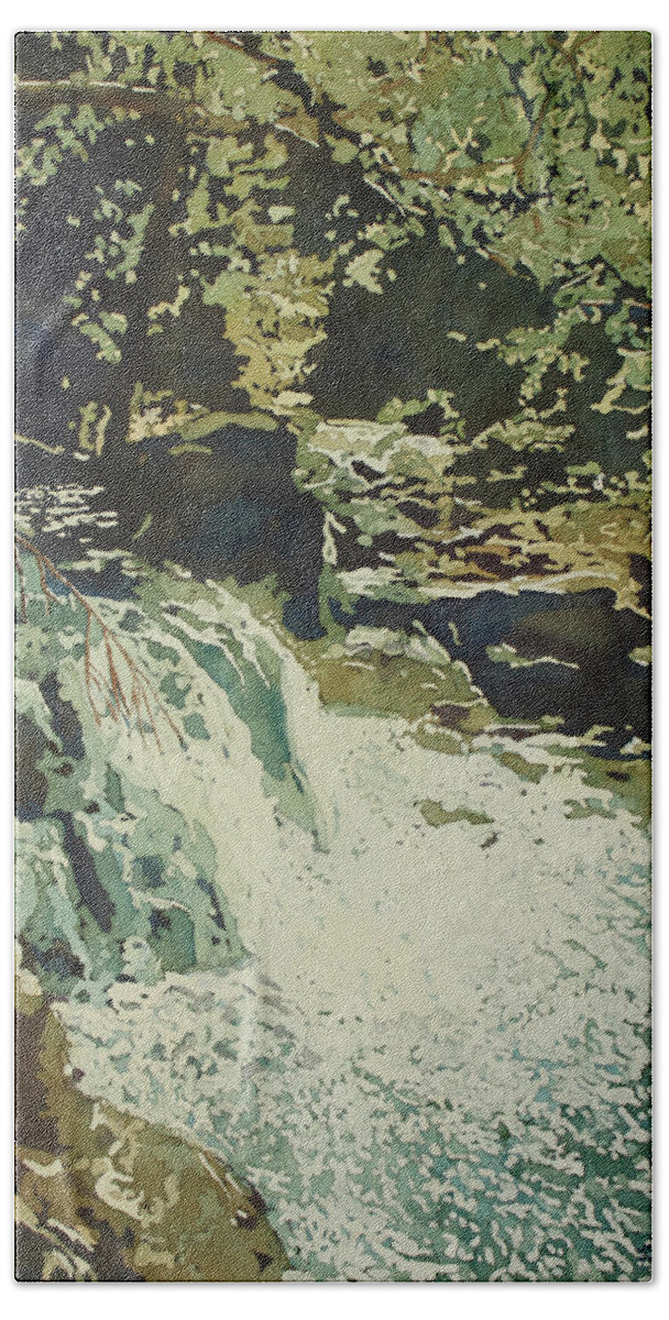 Waterfall Beach Towel featuring the painting Aqua Falls by Jenny Armitage