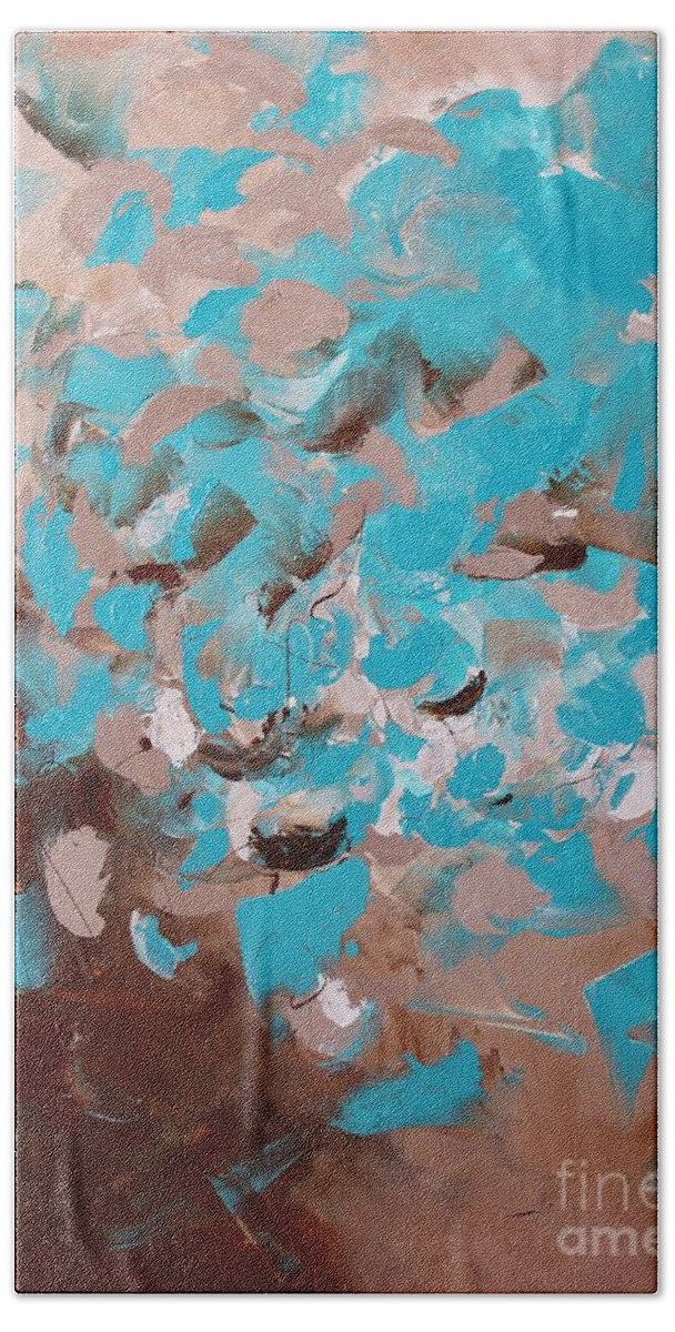 Brown Abstract Beach Towel featuring the painting Aquamarine by Preethi Mathialagan