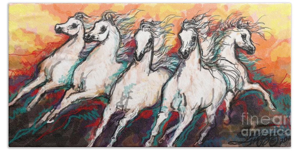 Arabian Horses Beach Towel featuring the digital art Arabian Sunset Horses by Stacey Mayer