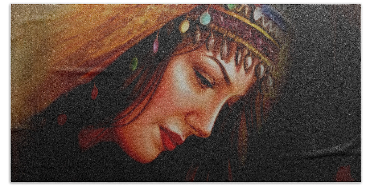 Arabian Beach Sheet featuring the painting Arabian Woman 043b by Gull G