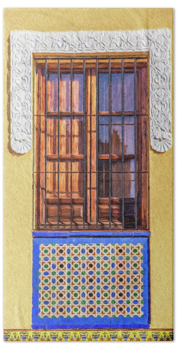 Window Beach Towel featuring the painting Arabic Window of Spain II by David Letts