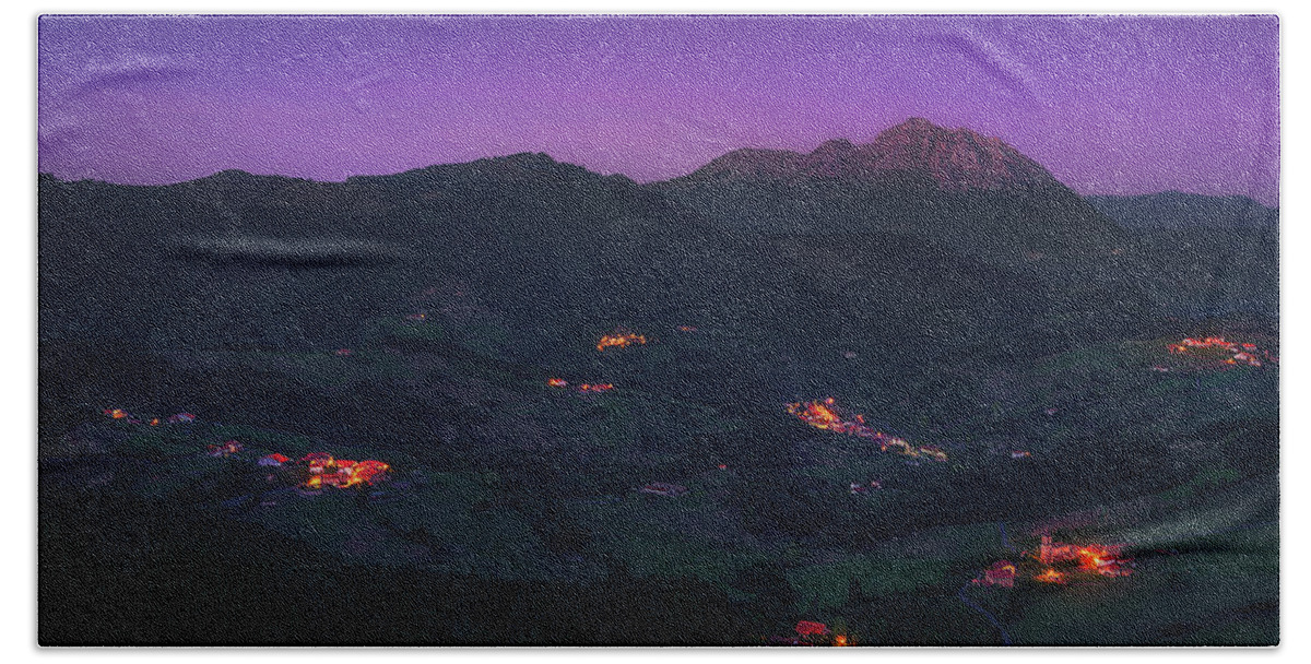 Mountain Beach Towel featuring the photograph Aramaio valley at night by Mikel Martinez de Osaba