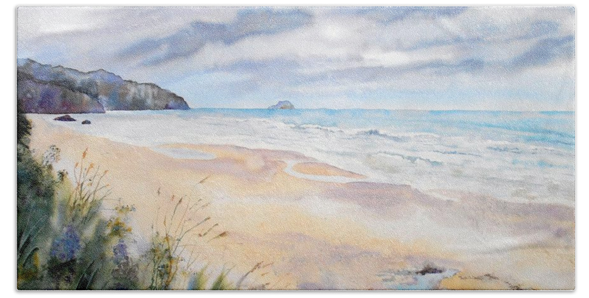 Beach Beach Towel featuring the painting Arcadia Beach, Oregon by Diane Kirk