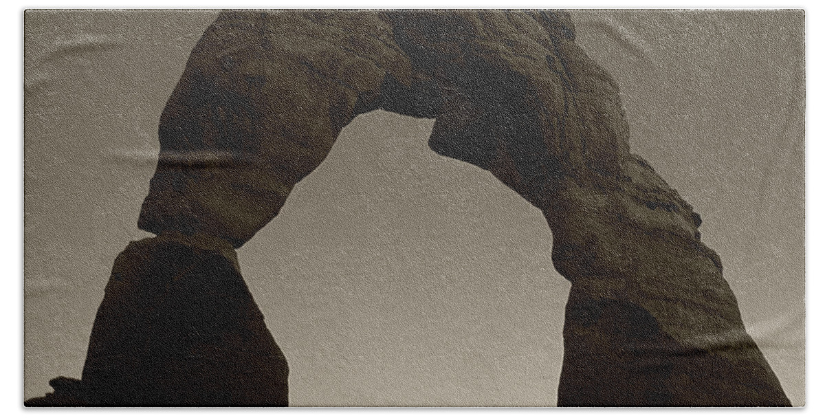 Arches National Park Beach Towel featuring the photograph Delicate Arch BW by Steve Williams