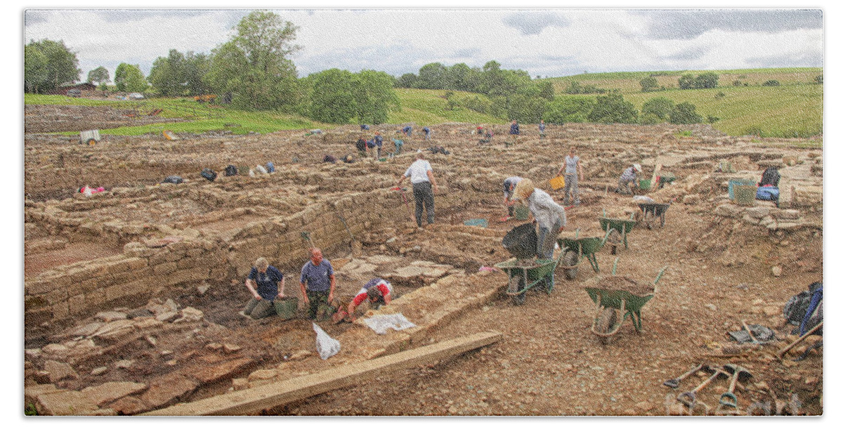 Antiquity Beach Towel featuring the photograph Archaeologists at work at Roman Vindolanda by Patricia Hofmeester
