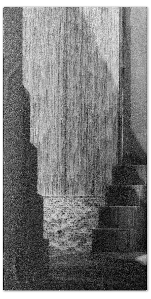 Houstonian Beach Sheet featuring the photograph Architectural Waterfall in Black and White by Angela Rath