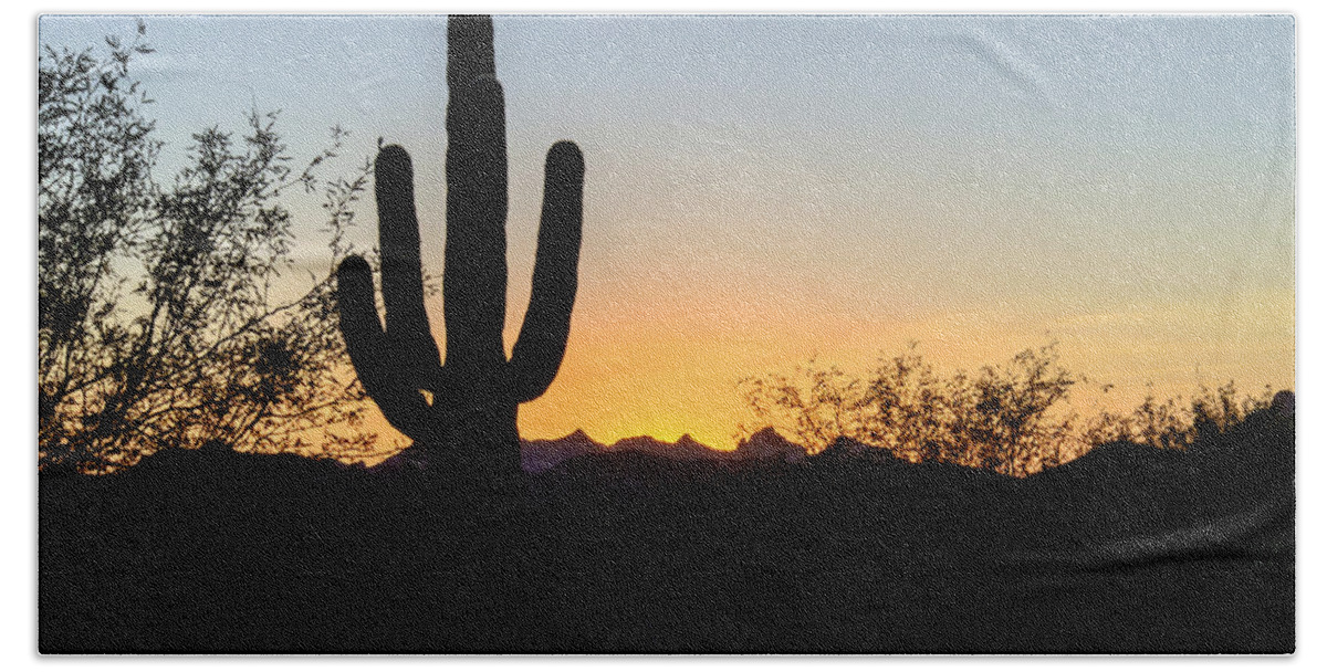 Saguaro Cactus Beach Sheet featuring the photograph Arizona Sunset by Mike Ronnebeck