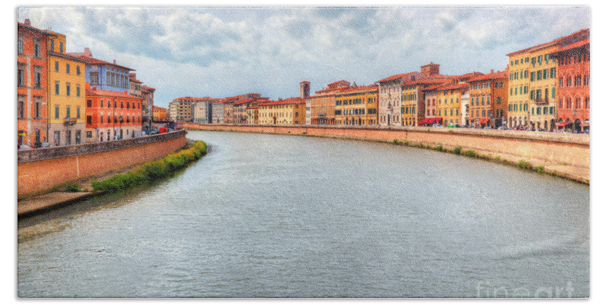 Pisa Beach Towel featuring the photograph Arno river in Pisa, Tuscany, Italy by Michal Bednarek