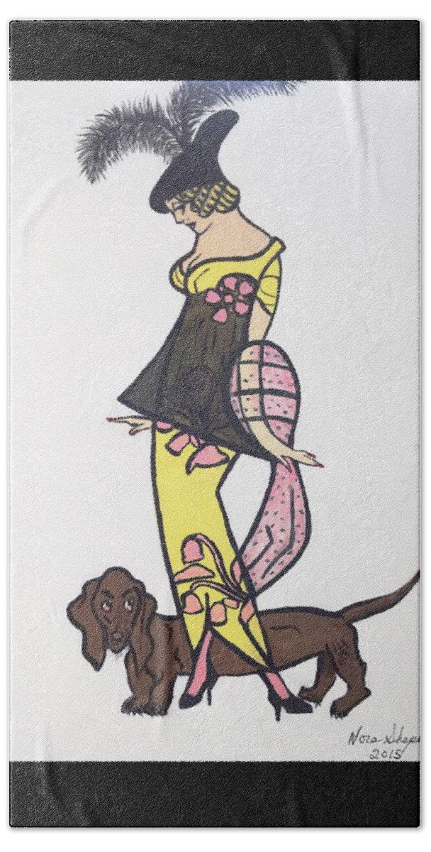 Female With Dog Beach Towel featuring the painting Art Deco 1920's Girls And Dogs by Nora Shepley