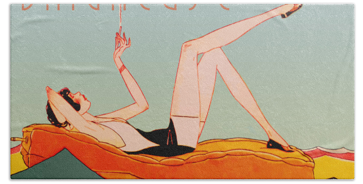 Art Deco Beach Towel featuring the painting Art Deco Beach Bather by Mindy Sommers