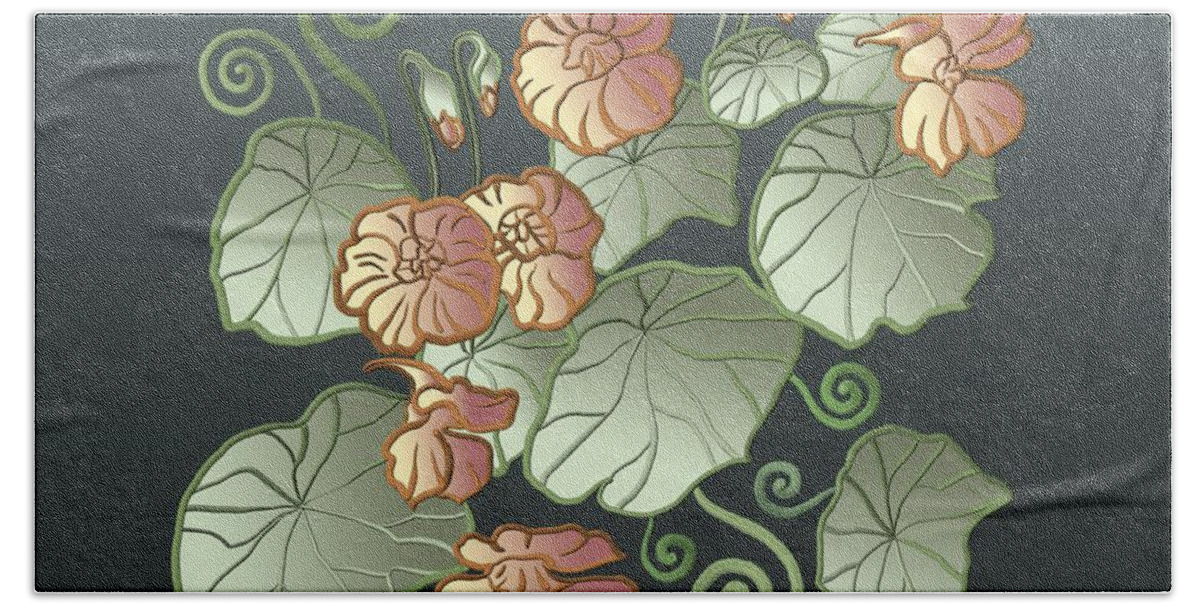 Hand Painted Beach Towel featuring the painting Art Nouveau Garden by Ivana Westin