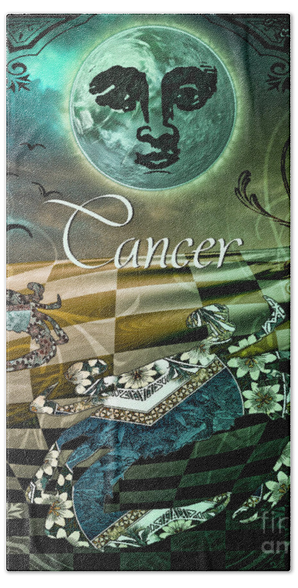 Cancer Zodiac Beach Towel featuring the painting Art Nouveau Zodiac Cancer by Mindy Sommers