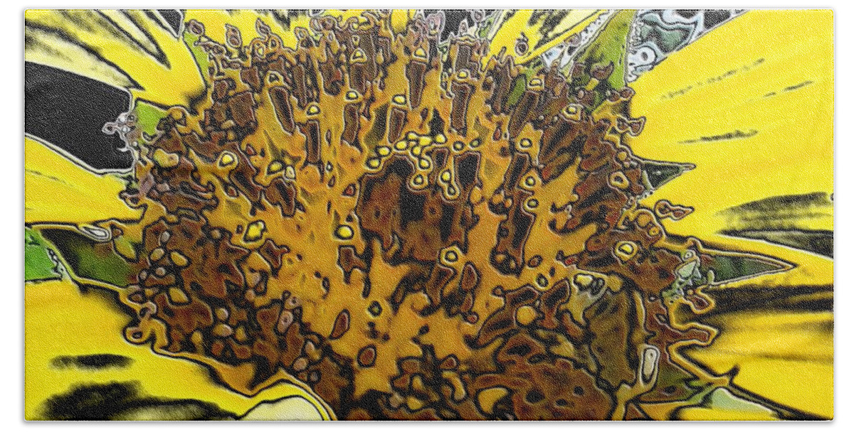 Sunflower Beach Towel featuring the digital art Artsy Sunflower by Sonya Chalmers
