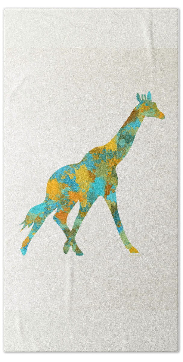 Giraffe Beach Towel featuring the mixed media Giraffe Watercolor Art by Christina Rollo