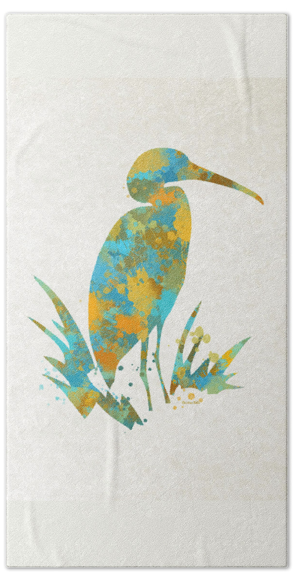 Heron Beach Towel featuring the mixed media Heron Watercolor Art by Christina Rollo