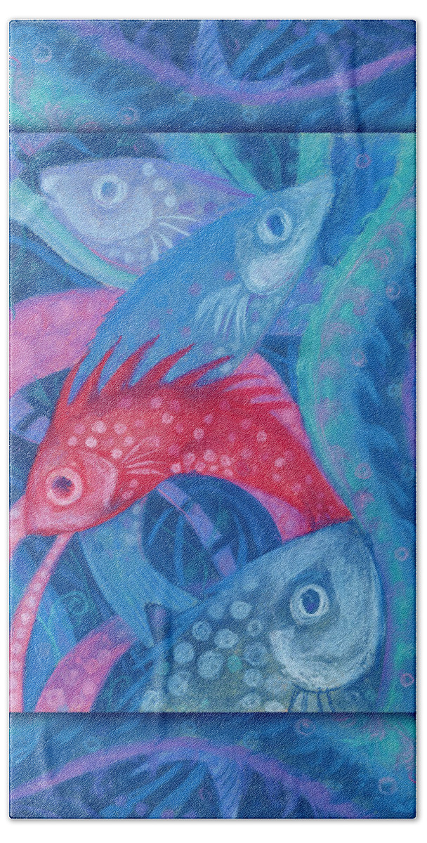 Fish Beach Towel featuring the painting Spawning by Julia Khoroshikh